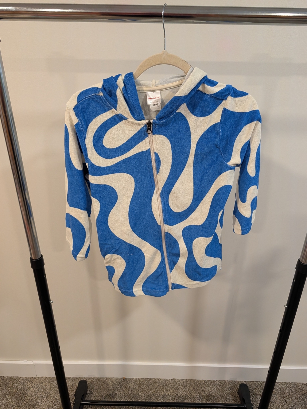 Hannah Andersson Blue & Cream Swirl Hooded Zip-Up Cover Up Top for Kids